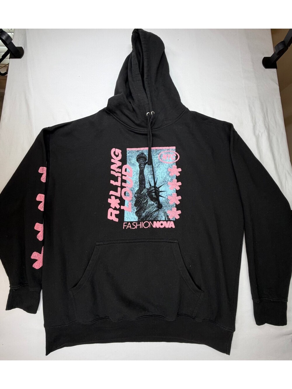 Rolling Loud x Fashion Nova Mens Graphic Hoodie Statue Of Liberty Size XXL Black